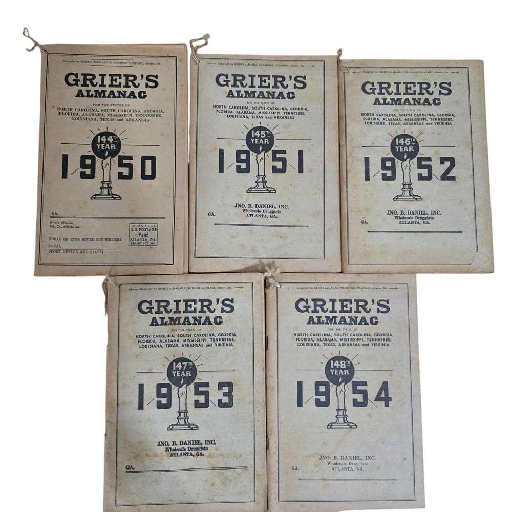 Vintage Grier's Almanac Lot 1950–1954 Southern States Advertising Booklets